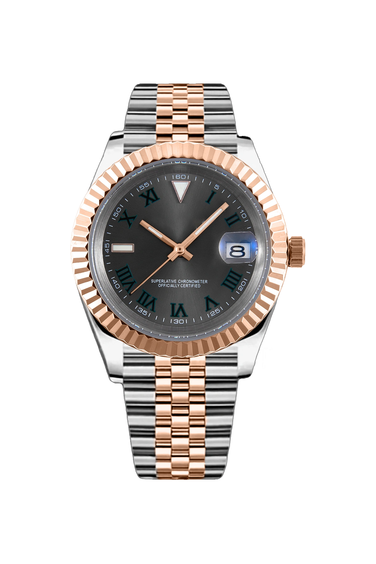 Mod Datejust Wimbledon Two-Tone Rose Gold Gray Watch - SKYRIM WRIST