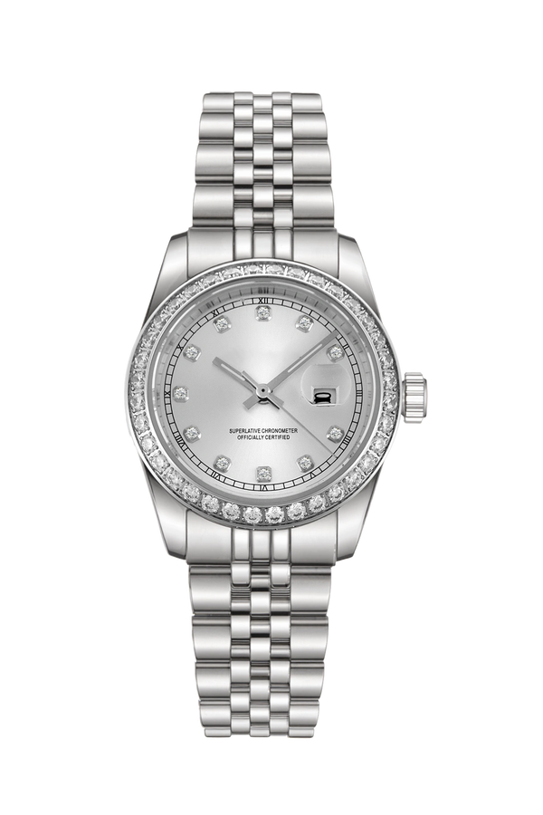 Mod Datejust Silver Diamond Watch - 31mm