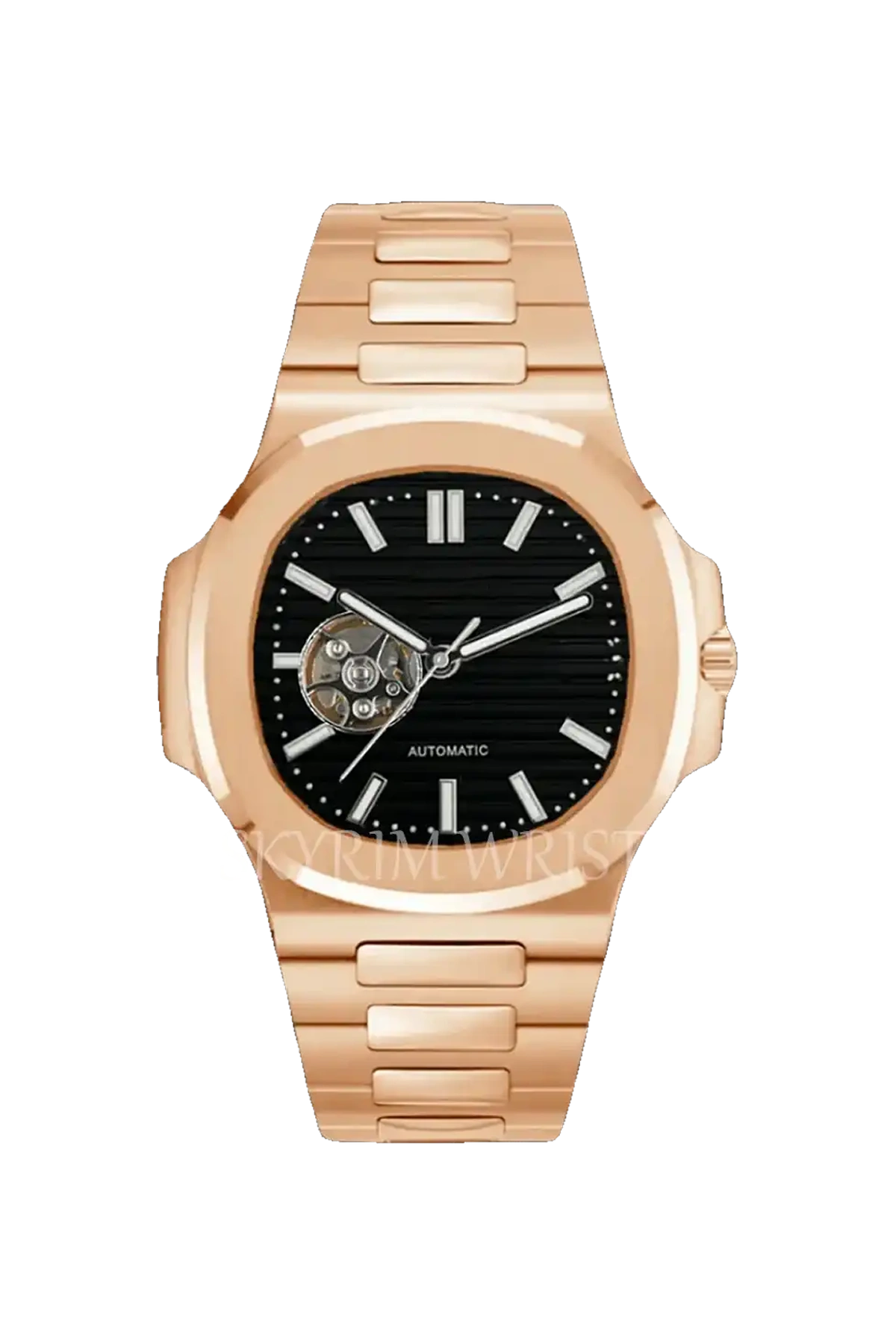 Mod Nautilus Rose Gold Skeleton Black Watch