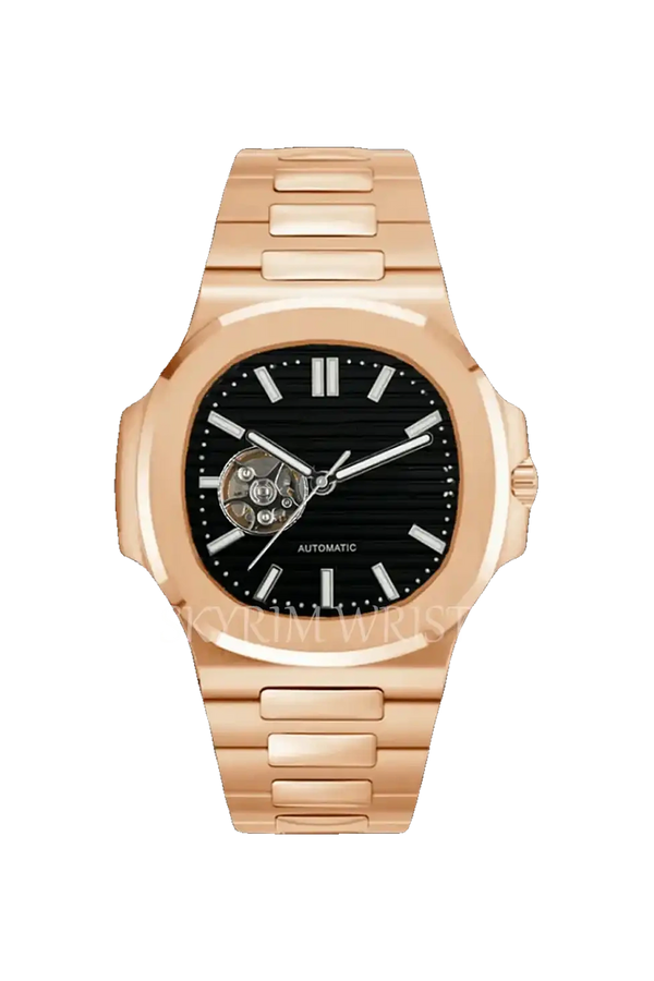 Mod Nautilus Rose Gold Skeleton Black Watch
