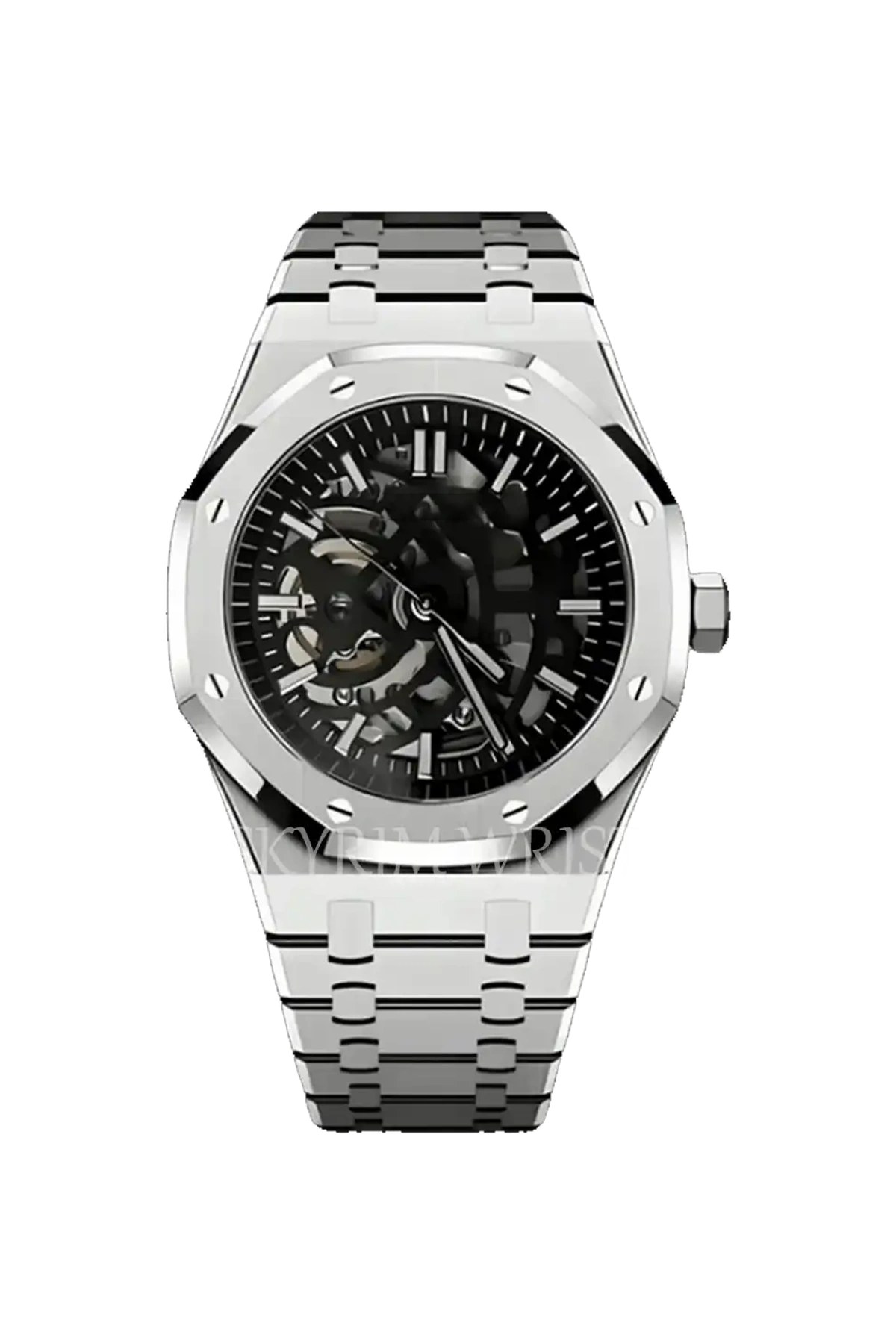 Mod Royal Oak Skeleton Black Silver Watch