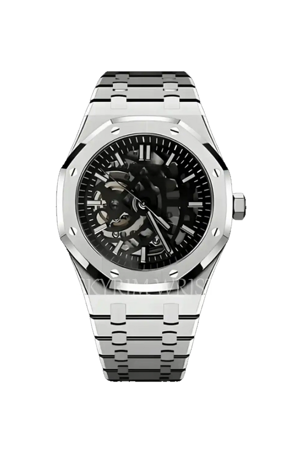 Mod Royal Oak Skeleton Black Silver Watch