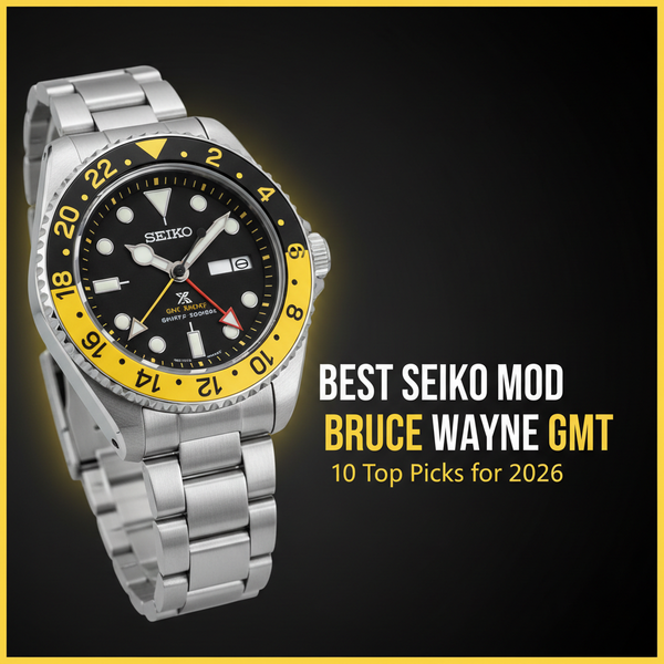 Collection of 10 best Seiko Mod Bruce Wayne GMT watch styles featuring black-grey bezels in classic ceramic, carbon fiber, tool watch, and dressy variations