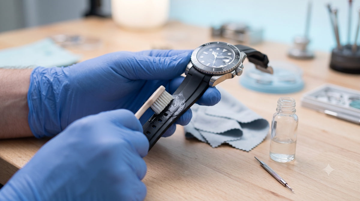 Image of cleaning watch rubber strap