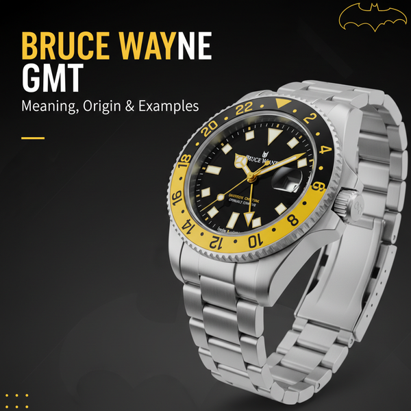 Bruce Wayne GMT watch featuring black and grey ceramic bezel with black dial, demonstrating the understated elegance of this popular GMT watch style
