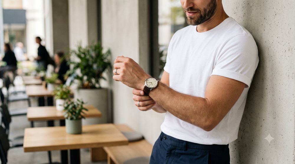 Image of wristwatch and t-shirt