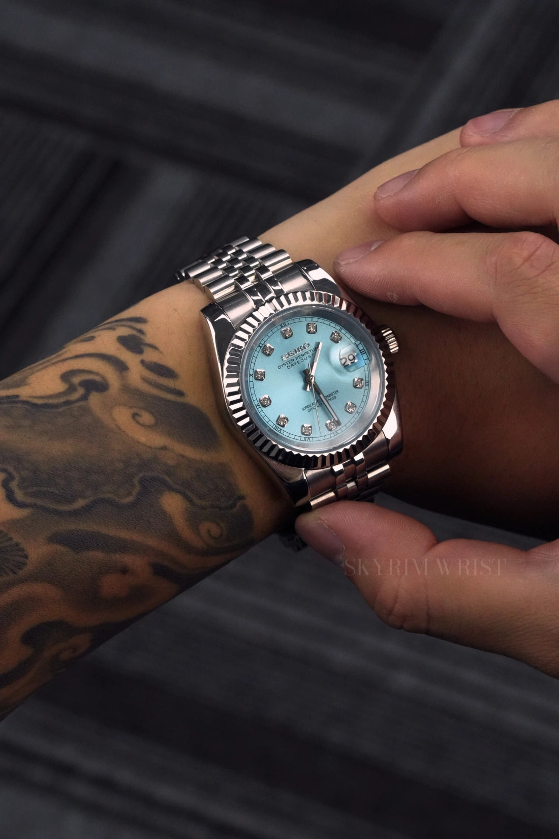 Image of Mod Datejust Silver Ice Blue Diamond - SKYRIM WRIST 