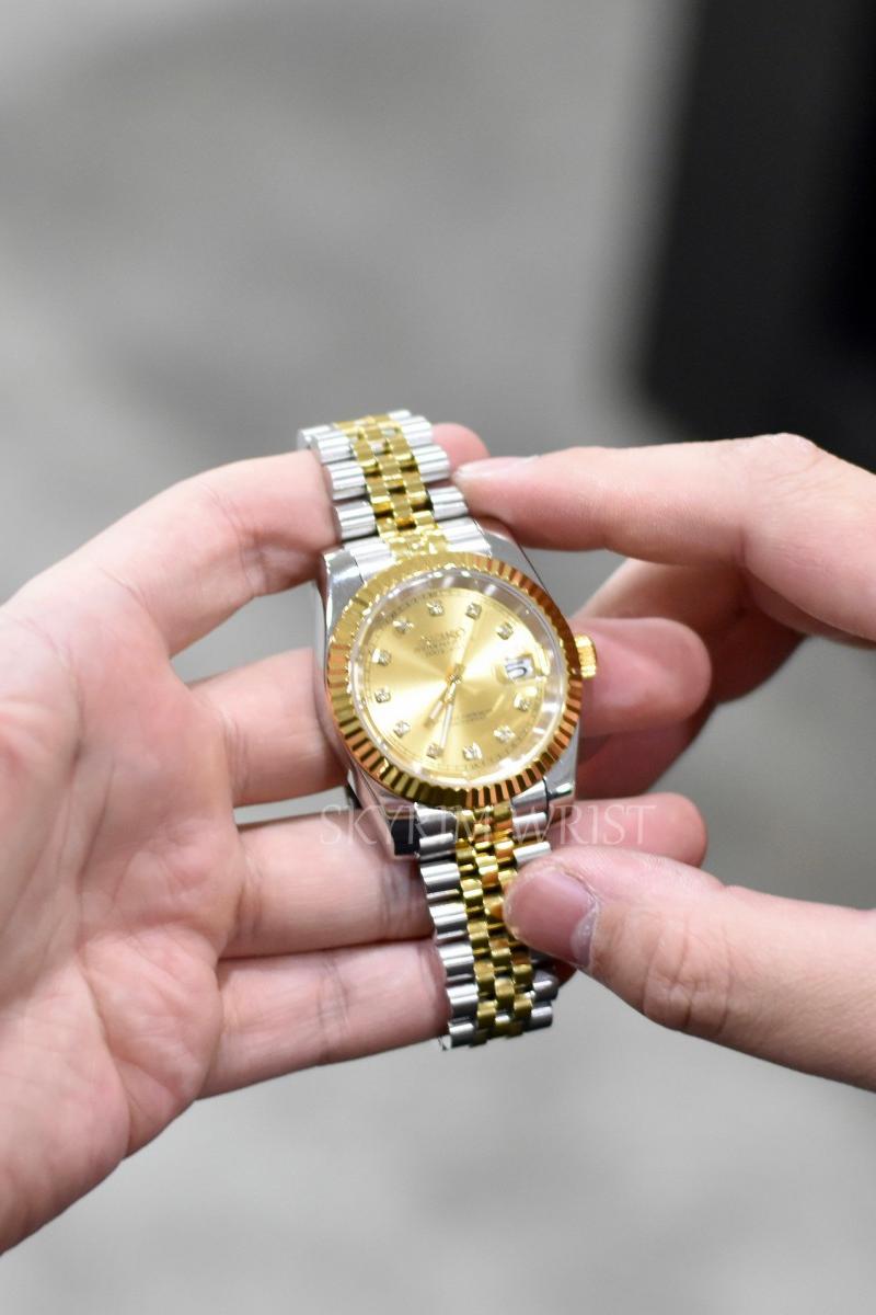 Seiko Mod Datejust Two-Tone Gold Diamond Watch SKYRIM WRIST