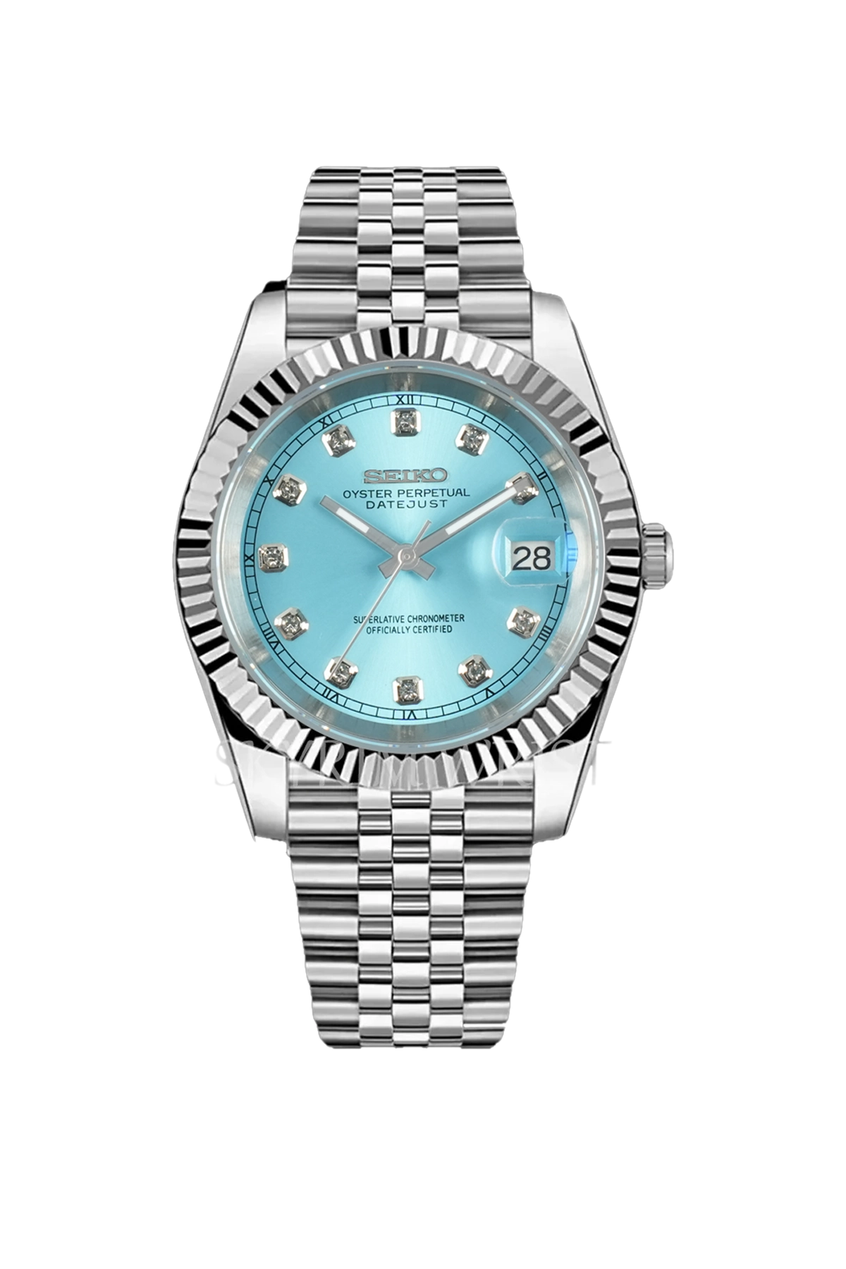 Image of Mod Datejust Silver Ice Blue Diamond - SKYRIM WRIST 