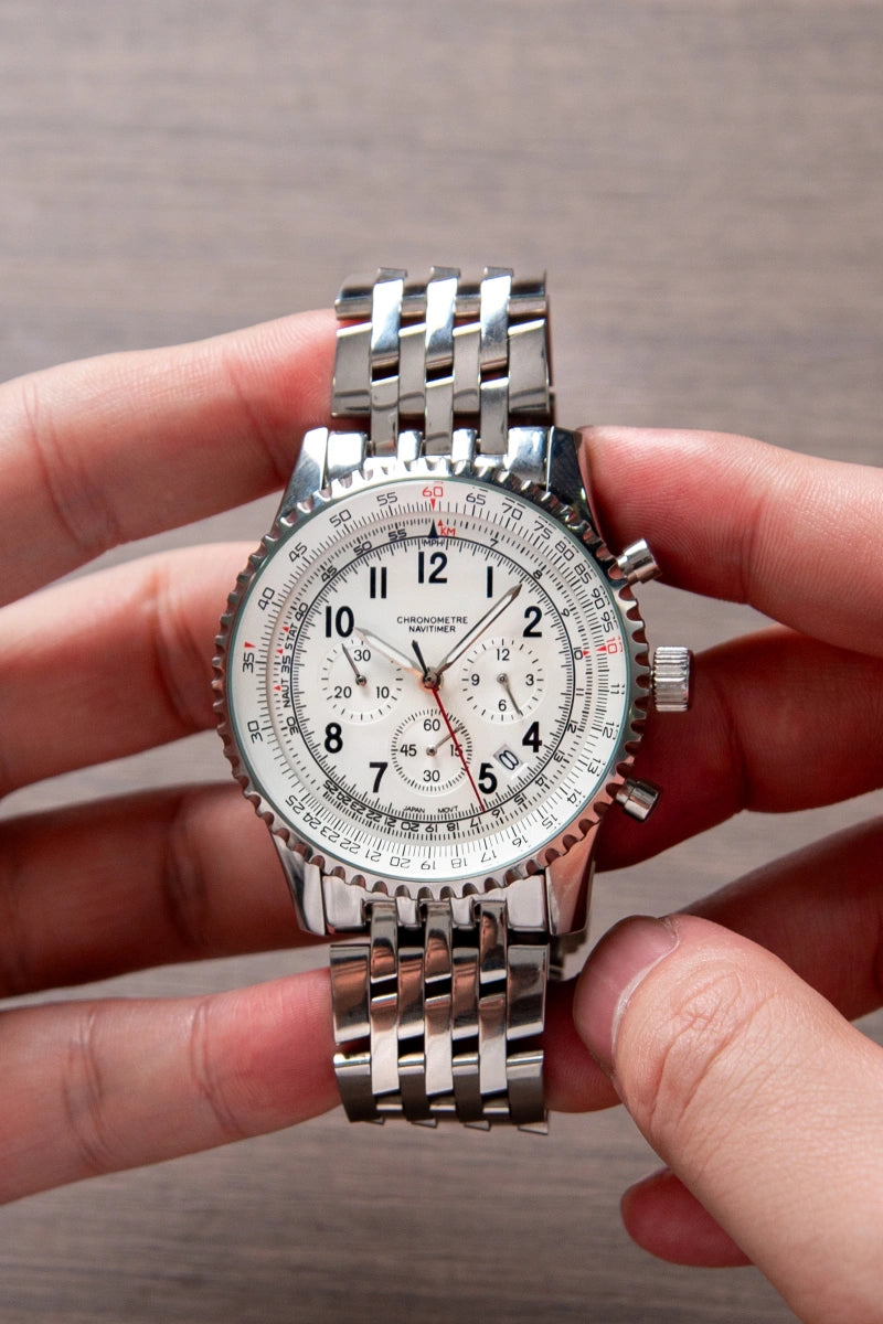 Mod Navitimer Silver Watch