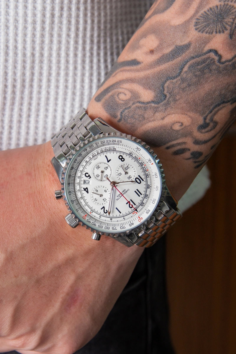 Mod Navitimer Silver Watch