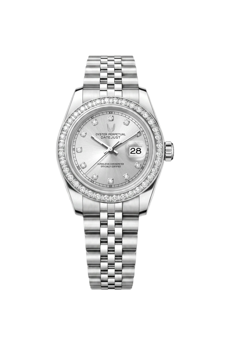 Custom Datejust Silver Diamond 31mm automatic watch from Skyrim Wrist