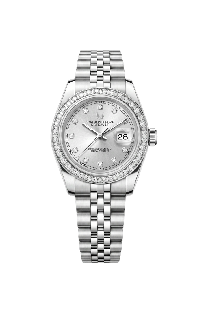 Custom Datejust Silver Diamond 31mm women's watch from Skyrim Wrist