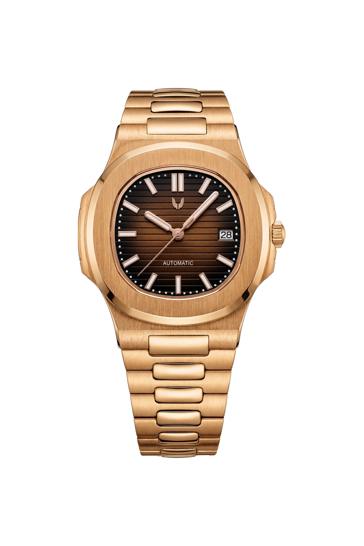 Custom Nautilus Rose Gold Brown bracelet watch from Skyrim Wrist