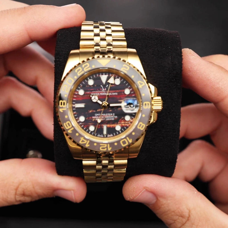 Cover image for the unboxing and review video of custom watch Tiger Iron GMT by influencer David Schwartz