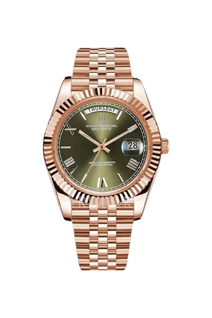 Custom Day-Date Rose Gold Green watch from Skyrim Wrist