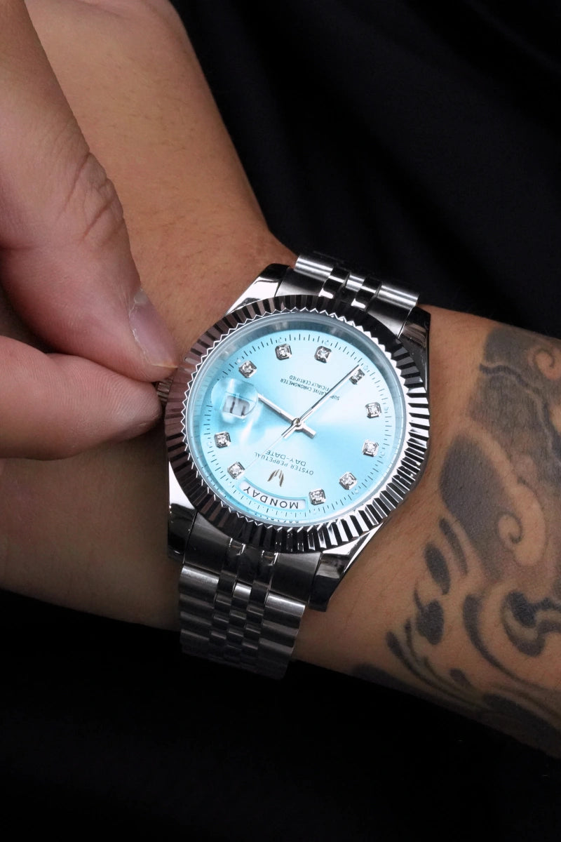 Image of Sovereign Day-Date Sky Blue Diamond - SKYRIM WRIST 