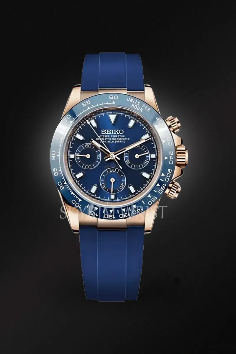seiko mod daytona blue dial rubber strap - SKYRIM WRIST